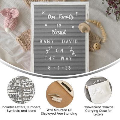 Emma + Oliver Bette White Wash Wood 12"x17" and Gray Felt Letter Board Set with 389 Letters Including Numbers, Symbols, Icons and a Canvas Carrying Case Image 3