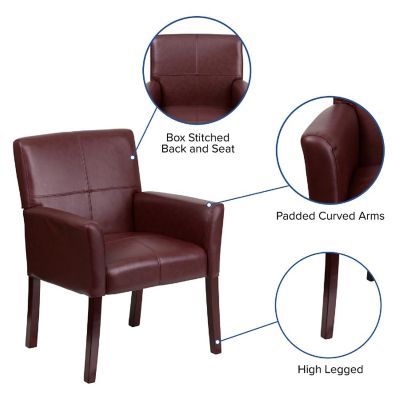 Emma + Oliver Burgundy LeatherSoft Executive Side Reception Chair with Mahogany Legs Image 1