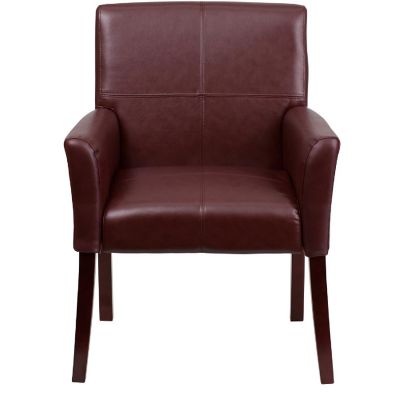 Emma + Oliver Burgundy LeatherSoft Executive Side Reception Chair with Mahogany Legs Image 2