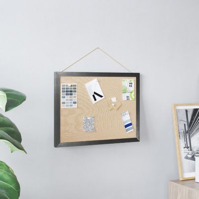 Emma + Oliver Wall Mount Linen Board with Solid Pine Frame and Wooden Push Pins, 18" x 24", Black Image 1