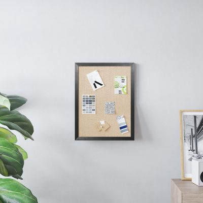Emma + Oliver Wall Mount Linen Board with Solid Pine Frame and Wooden Push Pins, 18" x 24", Black Image 2