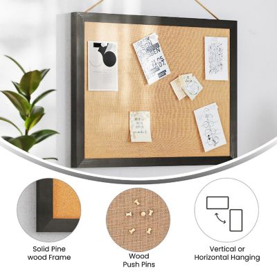 Emma + Oliver Wall Mount Linen Board with Solid Pine Frame and Wooden Push Pins, 18" x 24", Black Image 3