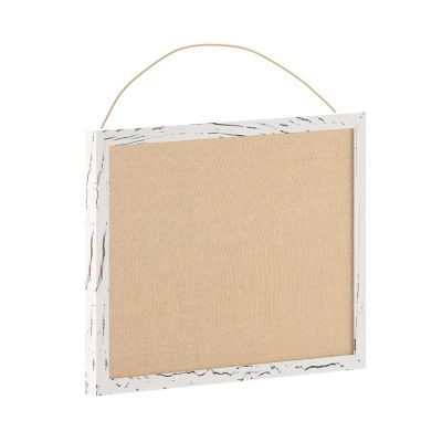 Emma + Oliver Wall Mount Linen Board with Solid Pine Frame and Wooden Push Pins, 18" x 24", White Washed Image 1