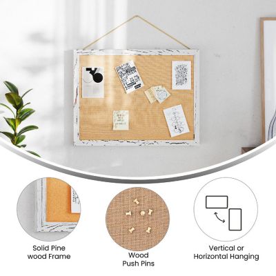 Emma + Oliver Wall Mount Linen Board with Solid Pine Frame and Wooden Push Pins, 18" x 24", White Washed Image 3