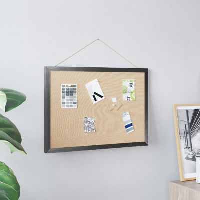 Emma + Oliver Wall Mount Linen Board with Solid Pine Frame and Wooden Push Pins, 20" x 30", Black Image 1
