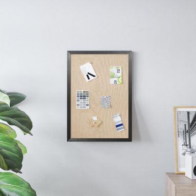 Emma + Oliver Wall Mount Linen Board with Solid Pine Frame and Wooden Push Pins, 20" x 30", Black Image 2