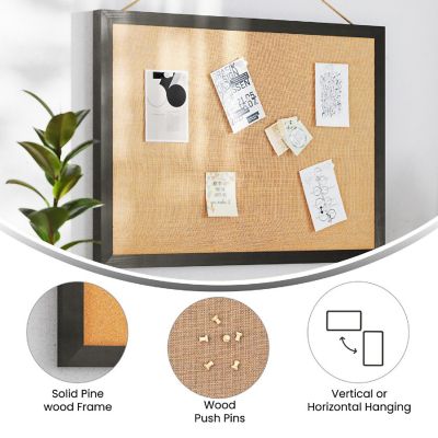 Emma + Oliver Wall Mount Linen Board with Solid Pine Frame and Wooden Push Pins, 20" x 30", Black Image 3