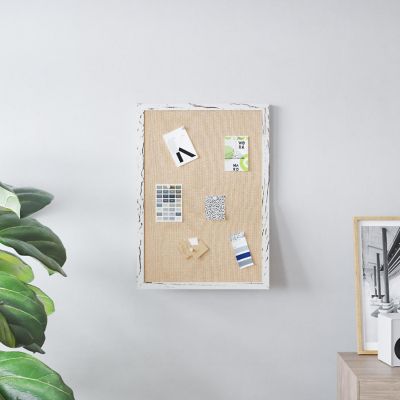 Emma + Oliver Wall Mount Linen Board with Solid Pine Frame and Wooden Push Pins, 20" x 30", White Washed Image 2