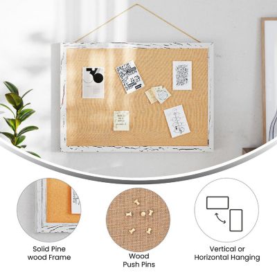 Emma + Oliver Wall Mount Linen Board with Solid Pine Frame and Wooden Push Pins, 20" x 30", White Washed Image 3
