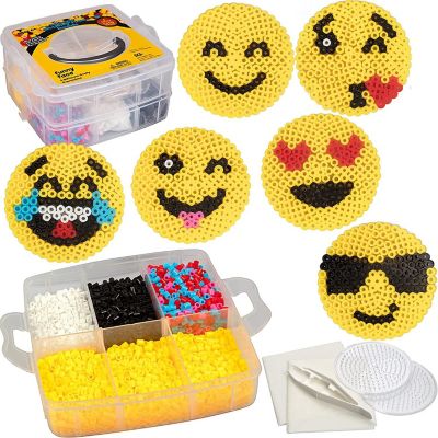 Emoji Smiley Face Fuse Beads - 6 Different Emojis - 3600pcs Beads (6 Colors), Tweezers, Peg Boards, Ironing Paper, Case - Works with Perler Beads- Great Gift, P Image 1