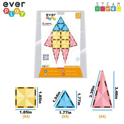EverPlay 12pc Magnet Tiles Building Block Toy Set Travel Size Mini Diamond Series Magnetic Construction Magnetized Connecting Blocks for Ages 3+ EPM12 Image 2