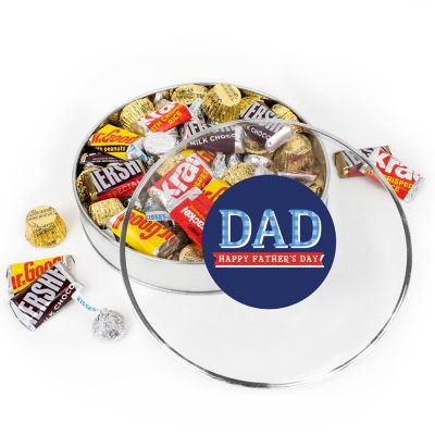 Father's Day Chocolate Gift Tin - Plastic Tin with Candy Hershey's Kisses, Hershey's Miniatures & Reese's Peanut Butter Cups  By Just Candy Image 1