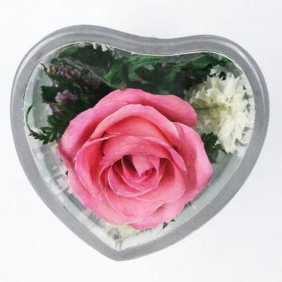 Fiora Flower Long Lasting Pink Rose with White Limoniums and Greenery in a Heart Shaped Vase Image 3