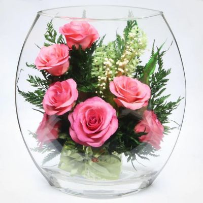 Fiora Flower Long Lasting Pink Roses in a Sealed Glass Vase Image 1