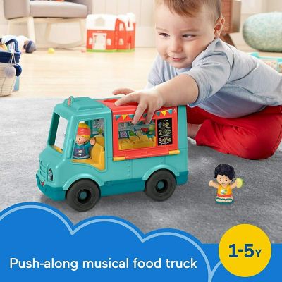 Fisher-Price Little People Serve It Up Food Truck, Push-Along Musical Toy Vehicle with Figures Image 1