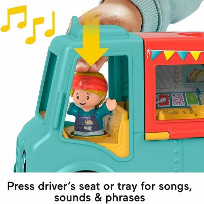 Fisher-Price Little People Serve It Up Food Truck, Push-Along Musical Toy Vehicle with Figures Image 2