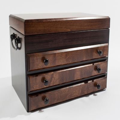Flaming AMISH Birch, Three-Drawer Jewel Chest Soft-Suede Linings Image 1