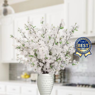 Floral Home 6" Blossom Flowers White Cherry 1pc Image 3