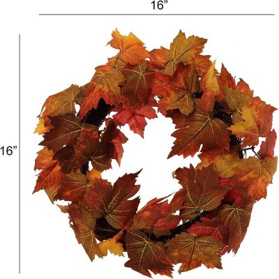 Floral Home Autumn Colors 16" Maple Leaf Wreath with Grapevine Ring 1PC Image 2