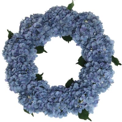 Floral Home Blue 24" Artificial Hydrangea Wreath 1pc Image 1