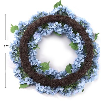 Floral Home Blue 24" Artificial Hydrangea Wreath 1pc Image 1