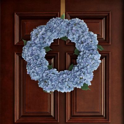Floral Home Blue 24" Artificial Hydrangea Wreath 1pc Image 2
