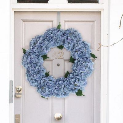 Floral Home Blue 24" Artificial Hydrangea Wreath 1pc Image 3