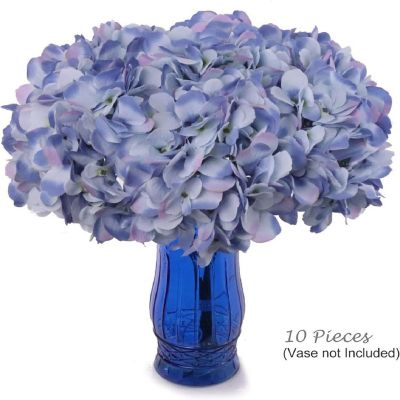 Floral Home Set of 10 Blue Hydrangea Heads, 7" Diameter, Silk, Detachable Stems Image 2