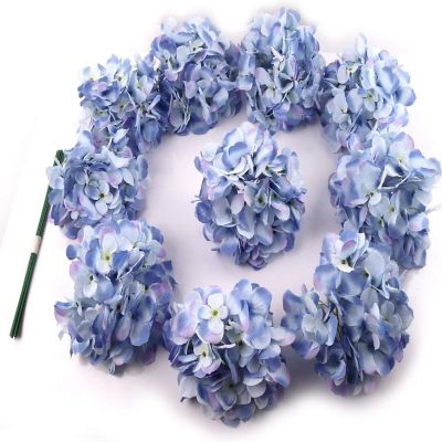 Floral Home Set of 10 Blue Hydrangea Heads, 7" Diameter, Silk, Detachable Stems Image 3