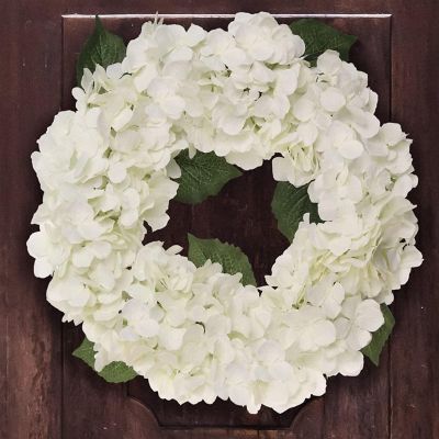 Floral Home White 18" Hydrangea Wreath  1pc Image 1