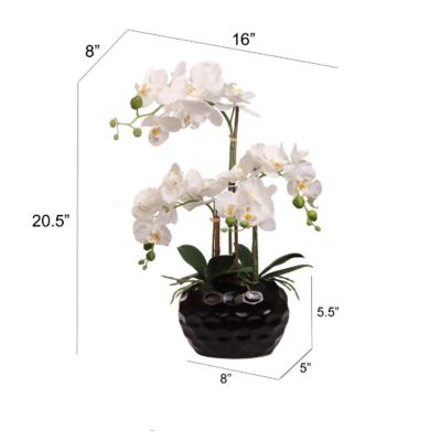 Floral Home White 20.5" Orchid Flower in Black Vase 1pc Image 1