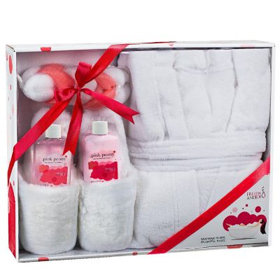 Freida and Joe Bath & Body Spa Gift Set in Pink Peony Fragrance with Luxury Bathrobe & Slippers Image 1