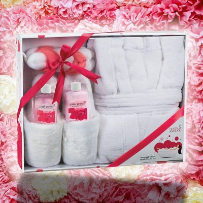 Freida and Joe Bath & Body Spa Gift Set in Pink Peony Fragrance with Luxury Bathrobe & Slippers Image 2