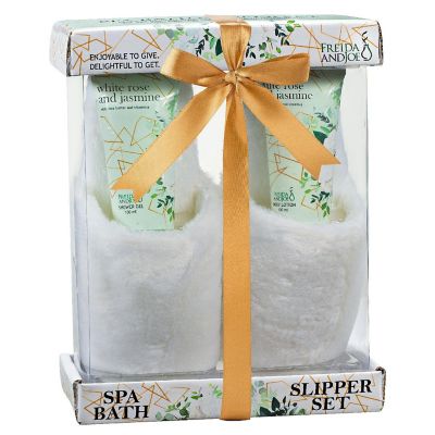 Freida and Joe Bath & Body Spa Gift Set in White Rose Jasmine Fragrance with Luxury Slippers Image 1