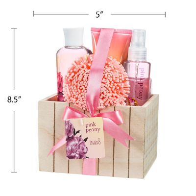 Freida and Joe Pink Peony Fragrance Bath & Body Spa Gift Set in Natural Wood Plant Box Image 3