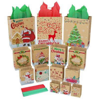 Fun Little Toys - Christmas Kraft Paper Bags with Tissue Papers Image 1