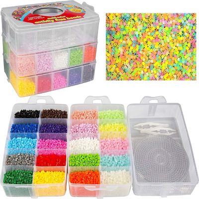 Fuse Beads 20,000 Bulk Creativity Builder Kit- 20 Presorted Muli Colors (5 Glow Dark) w Tweezers, Peg Boards, Melt Ironing Paper, Case - Works with Perler, Pixe Image 1