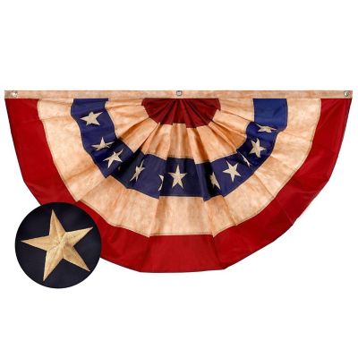 G128 1.5x3FT American Tea-Stained Embroidered Polyester Fan Flag Bunting Image 1