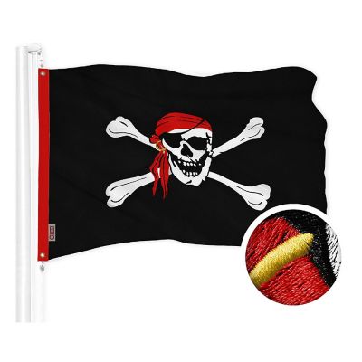 G128 16x24 In 1PK Pirate Jolly Roger Head Scarf Embroidered 210D Polyester Flag Image 1
