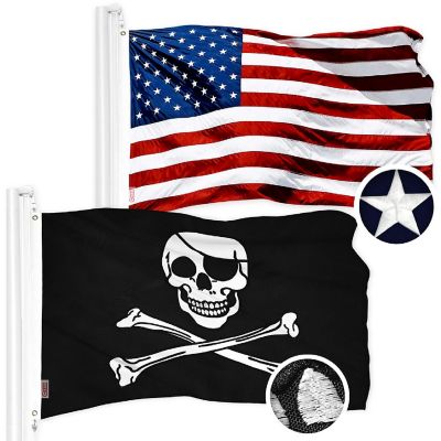 G128 16x24 In Combo USA & Pirate Jolly Roger Bones Embroidered 210D Polyester Flag Image 1