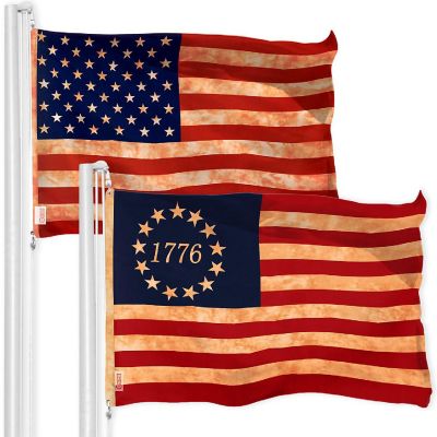 G128 3x5ft Combo USA Tea Stained & Betsy Ross 1776 Tea Stained Printed 300D Polyester Flag Image 1