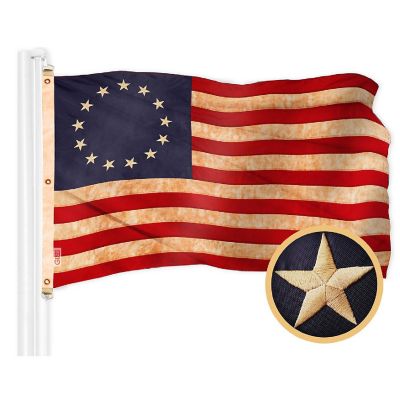 G128 5x8ft Combo USA & Betsy Ross Tea-Stained Embroidered 420D Polyester Flag Image 1