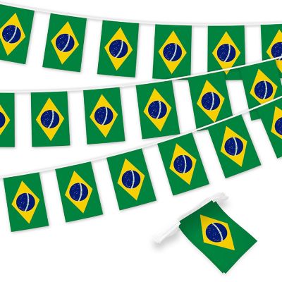 G128 8.2x5.5IN Flag Pieces 33FT Full String, Brazil Printed 150D Polyester Bunting Banner Flag Image 1