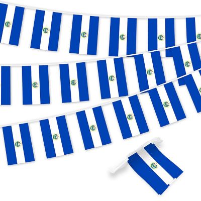 G128 8.2x5.5IN Flag Pieces 33FT Full String, El Salvador Printed 150D Polyester Bunting Banner Flag Image 1