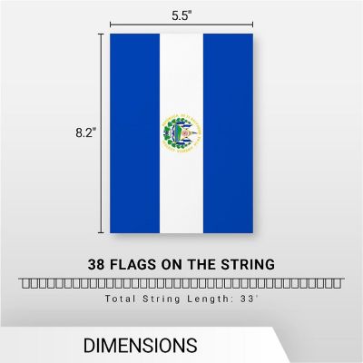 G128 8.2x5.5IN Flag Pieces 33FT Full String, El Salvador Printed 150D Polyester Bunting Banner Flag Image 3