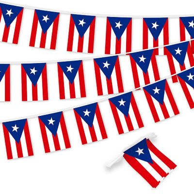 G128 8.2x5.5IN Flag Pieces 33FT Full String, Puerto Rico Printed 150D Polyester Bunting Banner Flag Image 1
