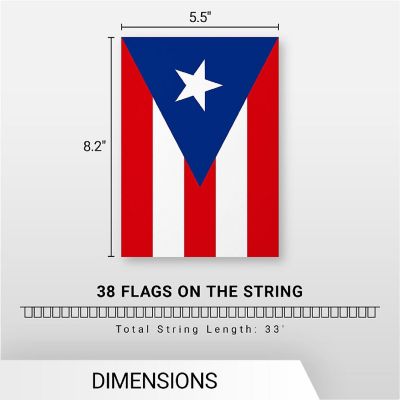 G128 8.2x5.5IN Flag Pieces 33FT Full String, Puerto Rico Printed 150D Polyester Bunting Banner Flag Image 3