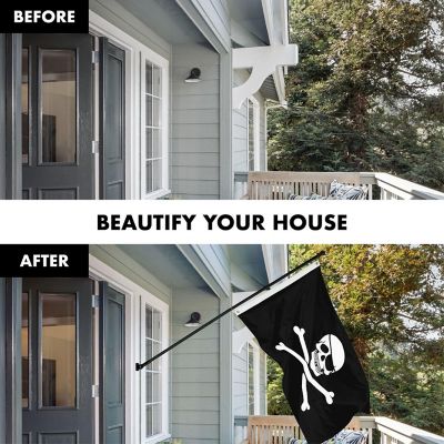 G128 - Combo Pack: Flag Pole 6 FT Black Tangle Free and Pirate Jolly Roger Bones Flag 3x5ft 150D Printed Polyester Image 2