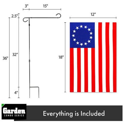G128 - Combo Pack: Garden Flag Stand Black 36x16IN and Garden Flag Betsy Ross Flag 12x18IN Image 1
