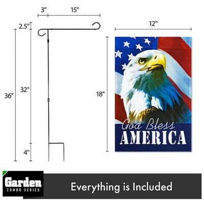 G128 - Combo Pack: Garden Flag Stand Black 36x16IN and Garden Flag God Bless America USA Flag with Eagle 12x18IN Image 1